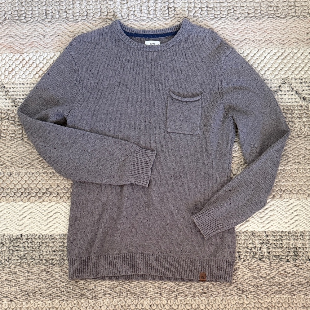 Quiksilver Men's Gray Loose Knit Slubby Pocket Crewneck Sweater